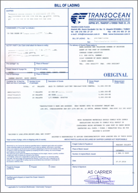 House Bill of Lading