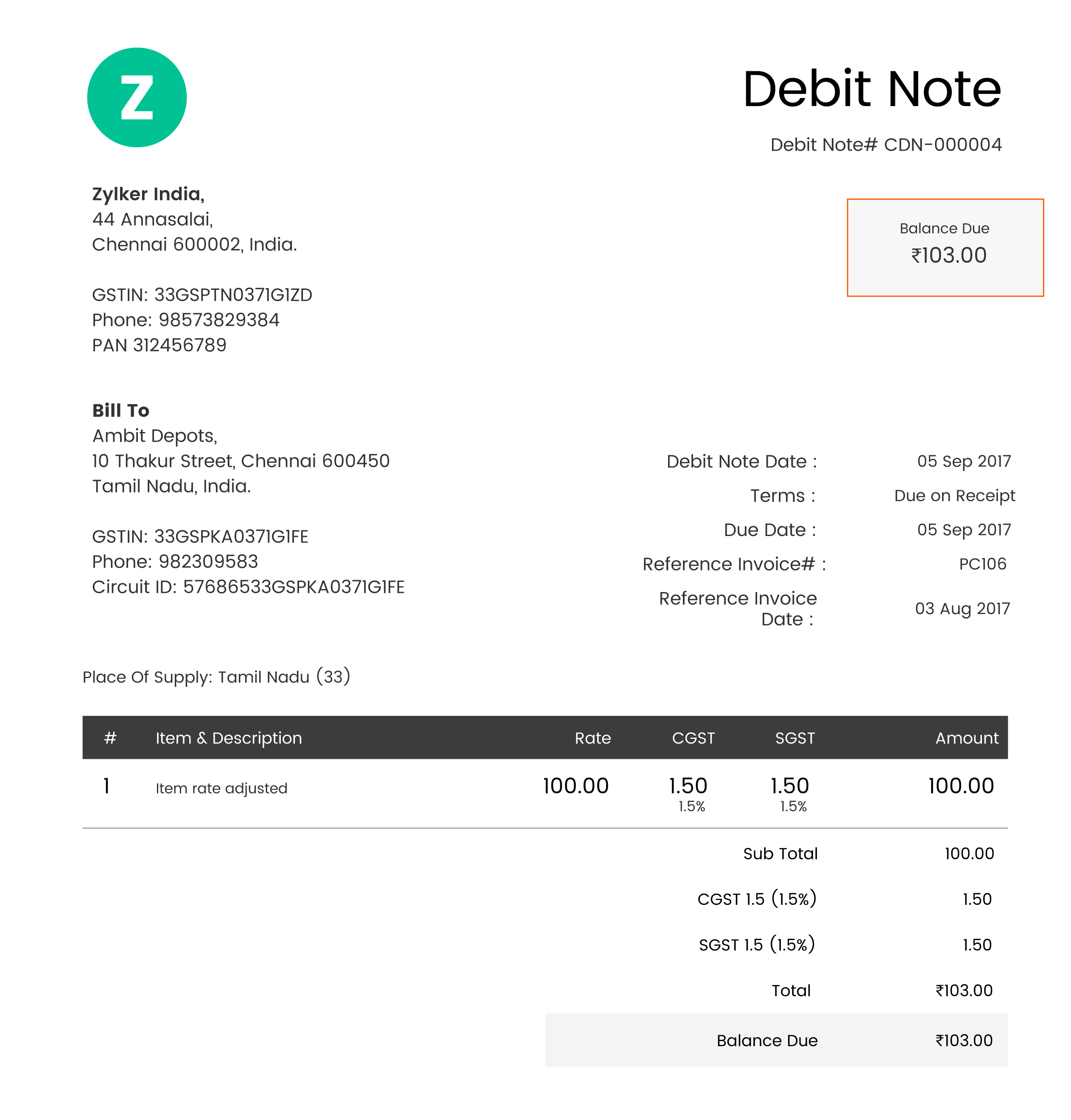Debit Note điều chỉnh
