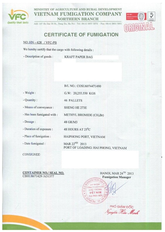 Fumigation Certificate là gì