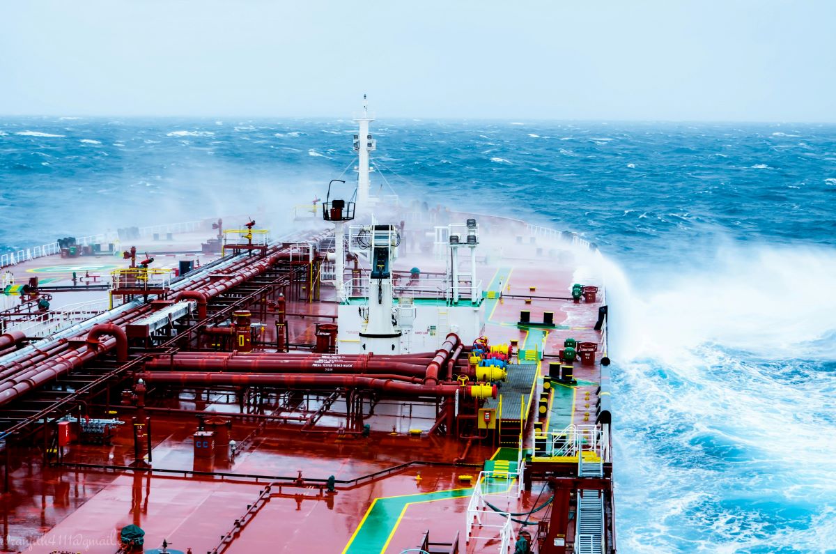 Oil tanker at rough sea